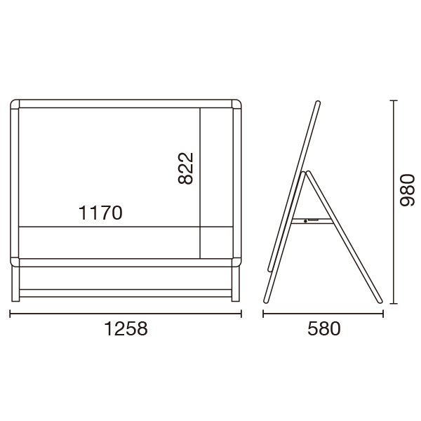 グリップA　A0ヨコ　ロータイプ　片面　ブラック（フレーム幅44mm） A型看板　スタンド看板