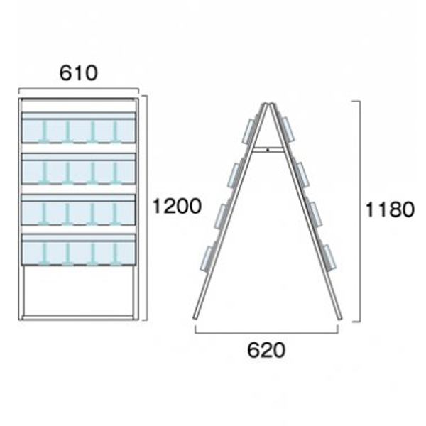 パンフレットケーススタンド600 4段両面ハイ