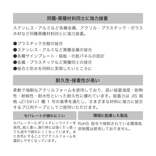 超強力アクリルフォーム両面テープ 白 低温接着タイプ 19ｍｍ×t0.8mm×11M