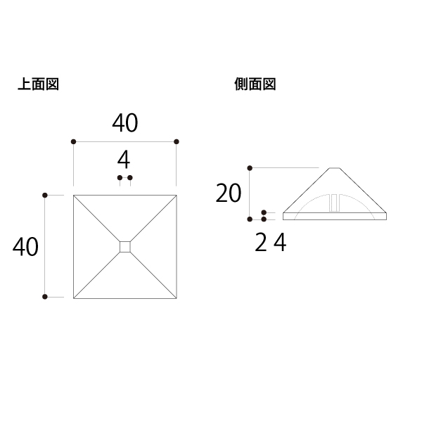ブースディバイダーシリーズ ブースバー スクエアタイプ 角40用キャップ 四角錐タイプ BS40-PC クローム