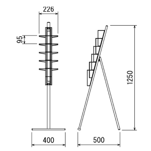 パンフレットスタンド2523 A4 5段ブラック